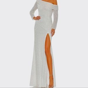 Mac Duggal Formal Off-the shoulder Sequin Gown Wedding Dress Asymmetrical